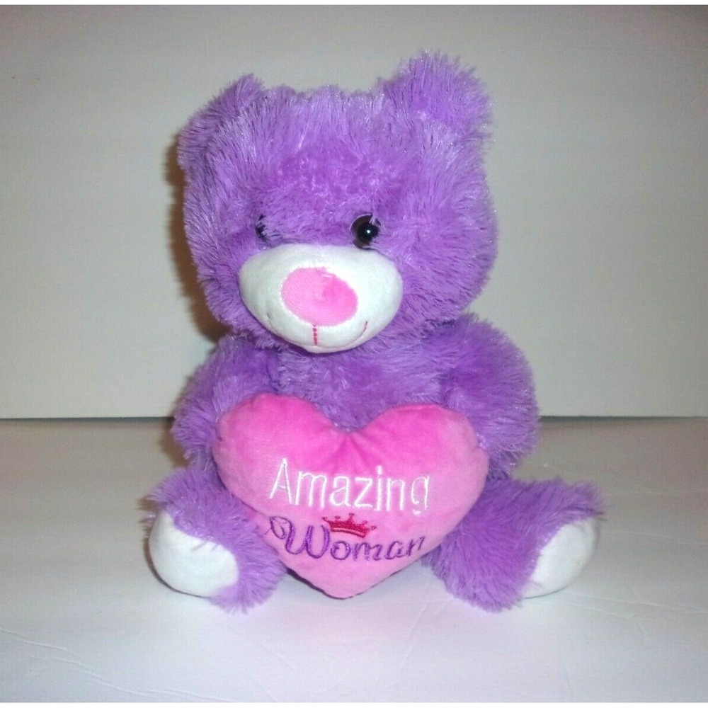 Midwood Brands Purple and White Teddy Bear Pink Heart Amazing Woman Plush 10"